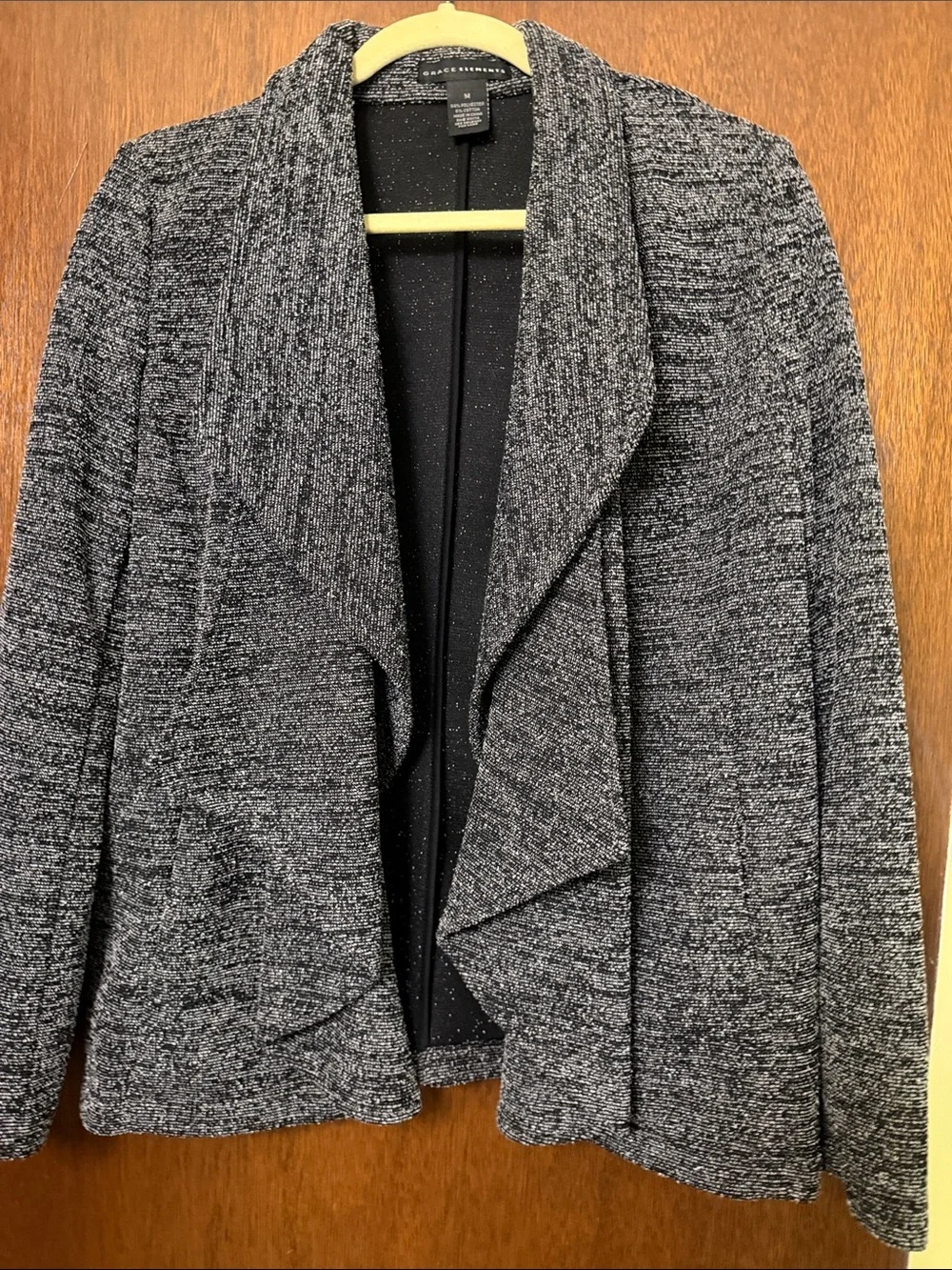 Women's Black Heather Open-Front Knit Jacket